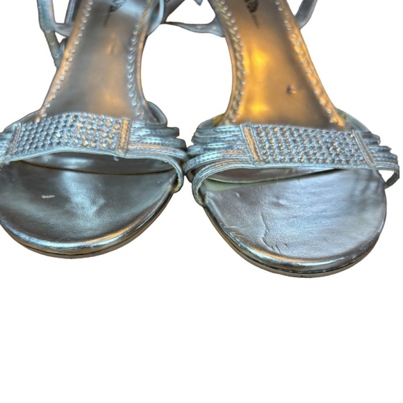 Lava Silver Sandals with Rhinestones Size 11 Silver Strappy Heels w/ Ankle Strap - Picture 7 of 12